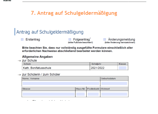 Antrag auf Schulgeldermäßigung